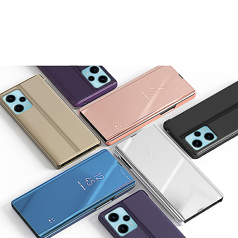 Зеркальные корпуса зеркала для Xiaomi 13 Lite 11t 12t Redmi Note 12 Pro Plus 12c 11a 10c Poco x5 F5 x4 GT Case Smart Touch View Flip Flip Книга Wake Up Sleepective Cover Cover