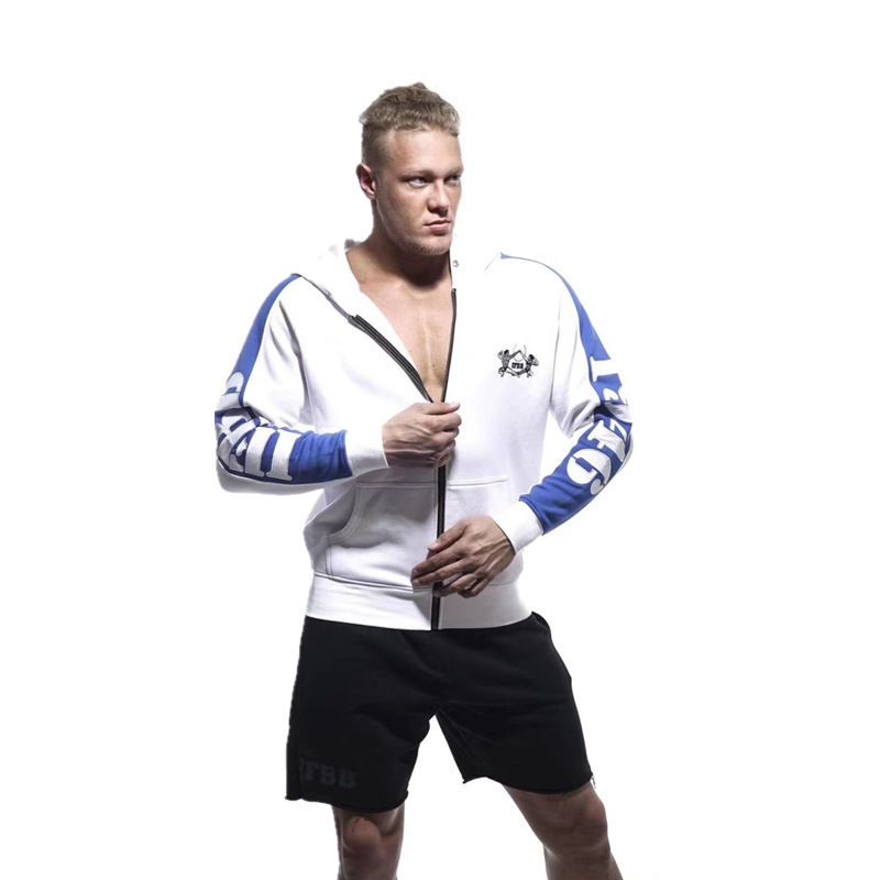 Mens hoodie broderad fitness tröja Cardigan dragkedja plus sammet träning plus stor storlek lös sportkläder