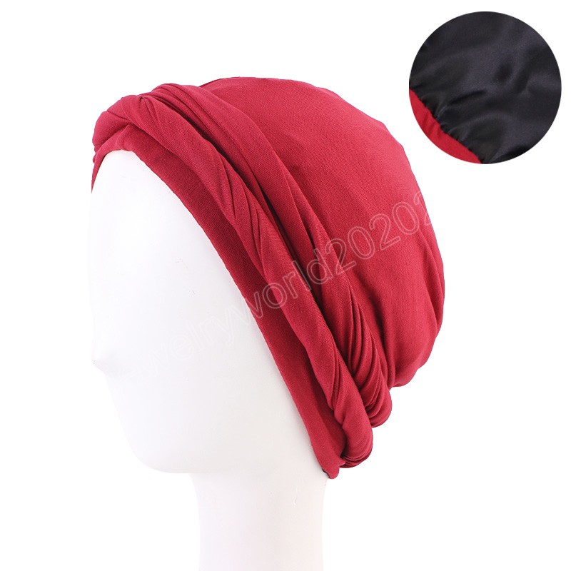 Modèle Coton Tresse Turban Durag Pour Hommes Doublé De Soie Designer Chapeaux Avec Bande Torsadée Extensible Bandana Indien Cap Bandeau