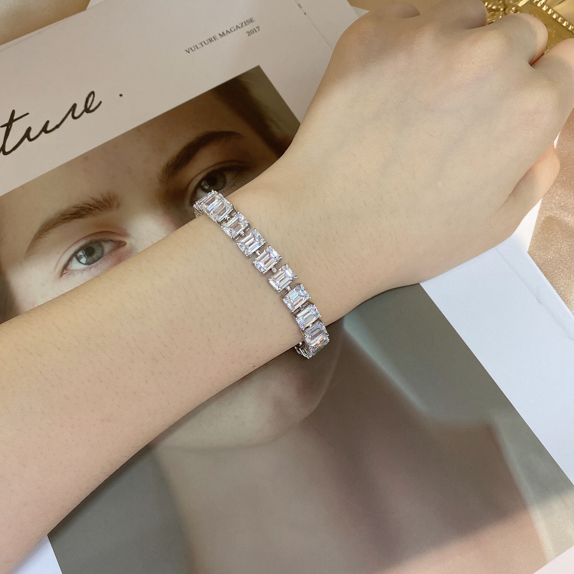 Trendy Moissanite Diamentowa bransoletka Bransoletka 100% Real 925 Bracelet ślubna srebrnego dla kobiet biżuteria zaręczynowa