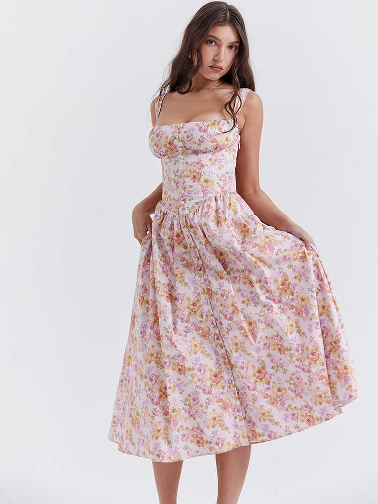 New In 2023 Fashion Floral Sleeveless Sundress For Women Outfits Clothes Sweet Cute Vacation Party Summer Midi Dresses