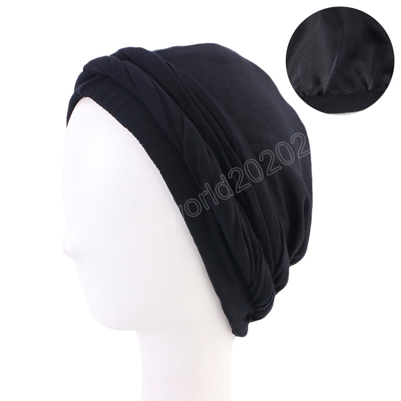 Modèle Coton Tresse Turban Durag Pour Hommes Doublé De Soie Designer Chapeaux Avec Bande Torsadée Extensible Bandana Indien Cap Bandeau