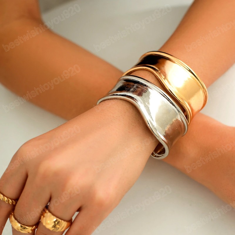 Nieregularne szerokie metalowe mankietowe bransoletki dla kobiet modne afrykańskie bransoletki retro bransoletki 2023 Akcesoria biżuterii mody