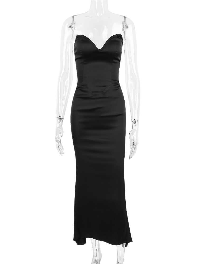 Women Strapless Mermaid Maxi Dress Party Outfits Clothing 2022 Chic Elegant Double Layered Black Cocktail Evening Dress