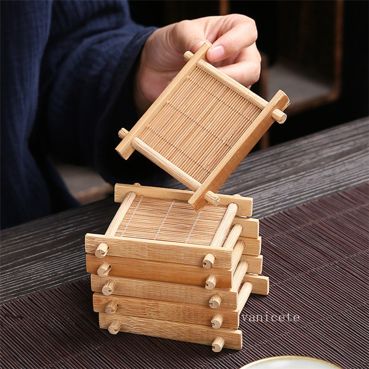 1000 pcs Natural Bamboo Wood Trays for Tea Cups Mats Creative Concave Cup Pads LT479