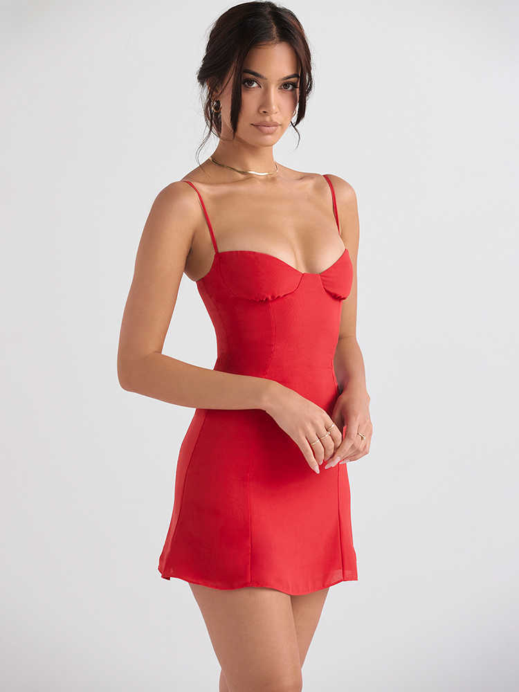 Robe d'anniversaire rouge pour femmes été 2022 mode mousseline de soie discothèque fête Rave tenues chic vêtements de plage robe sans lacet