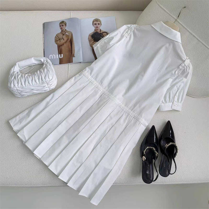 Basic & Casual Dresses Designer 23 Summer New Flocking Letter Pleated Collar with Wooden Ear Edge Bubble Sleeve Age Reducing Dress RRB4