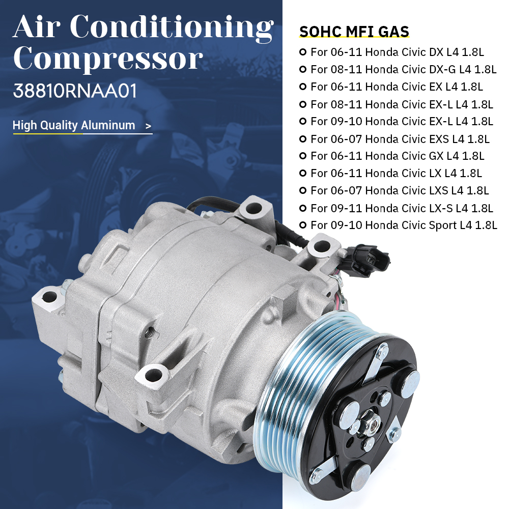 air conditioning compressors For 06-11 Honda Civic 1.8L CO 4918AC 38810RNAA02 38810-RNA-A02 38810RRBA01 38810-RRB-A01 PQY-VAC04