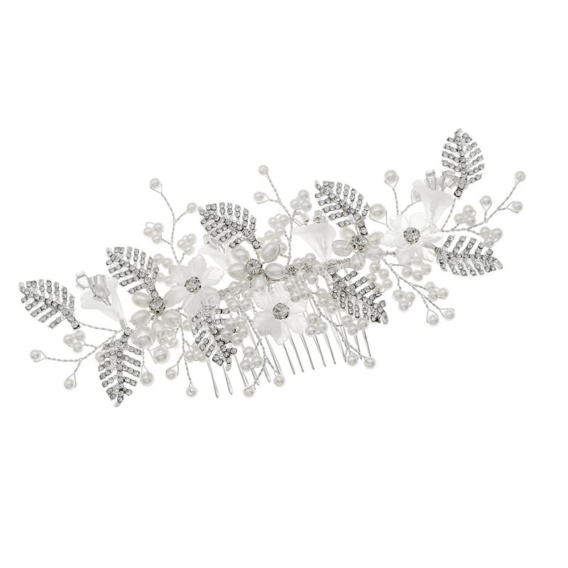 Wedding Hair Combs Floral Leaves Crystal Rhinestone Jewelry Hair Accessories Headwear for Women Headpiece Pearl Silver Tiaras