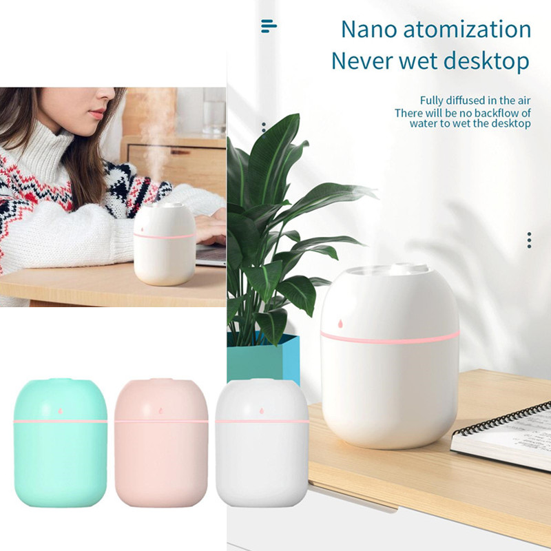 220ml Portable Water Drop Humidifier USB Desktop Indoor Air Atomization Mist Mini Humidifier Household Mute Large Spray Humidifier With LED Night Light