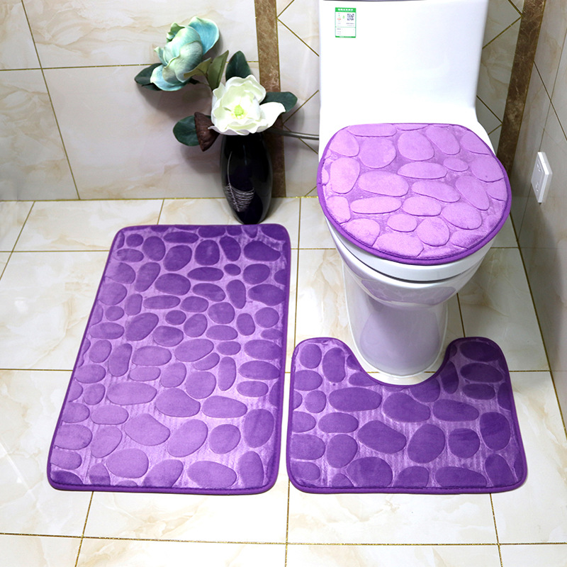 Bath Mat Flannel Anti Slip Absorbent Bathroom Cobblestone Floor Mat Toilet Lid Cover U Shaped Contour Foot Pad Soft Rugs Carpet Machine Washable EW0029