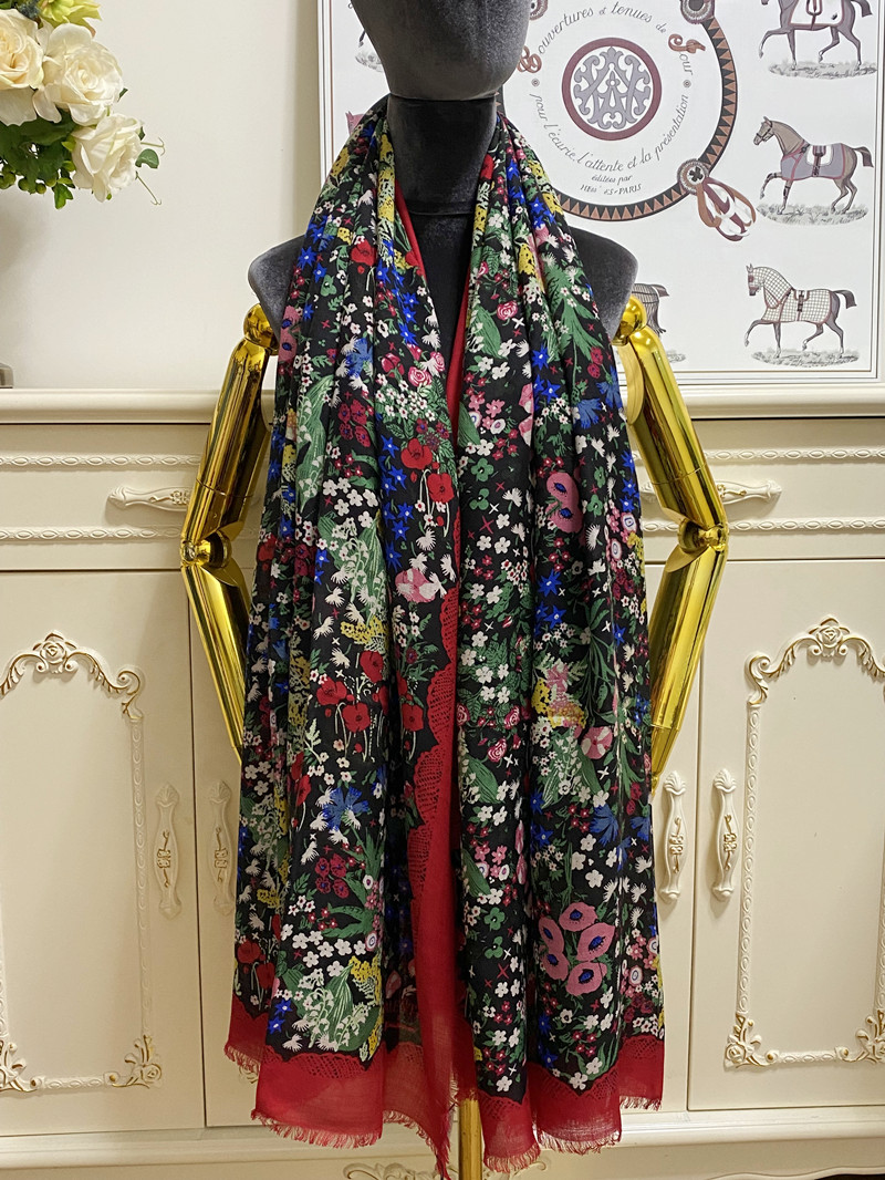 women's long scarf scarves shawl 100% cashmere material thin and soft print flowers pattern big size 190cm -100cm