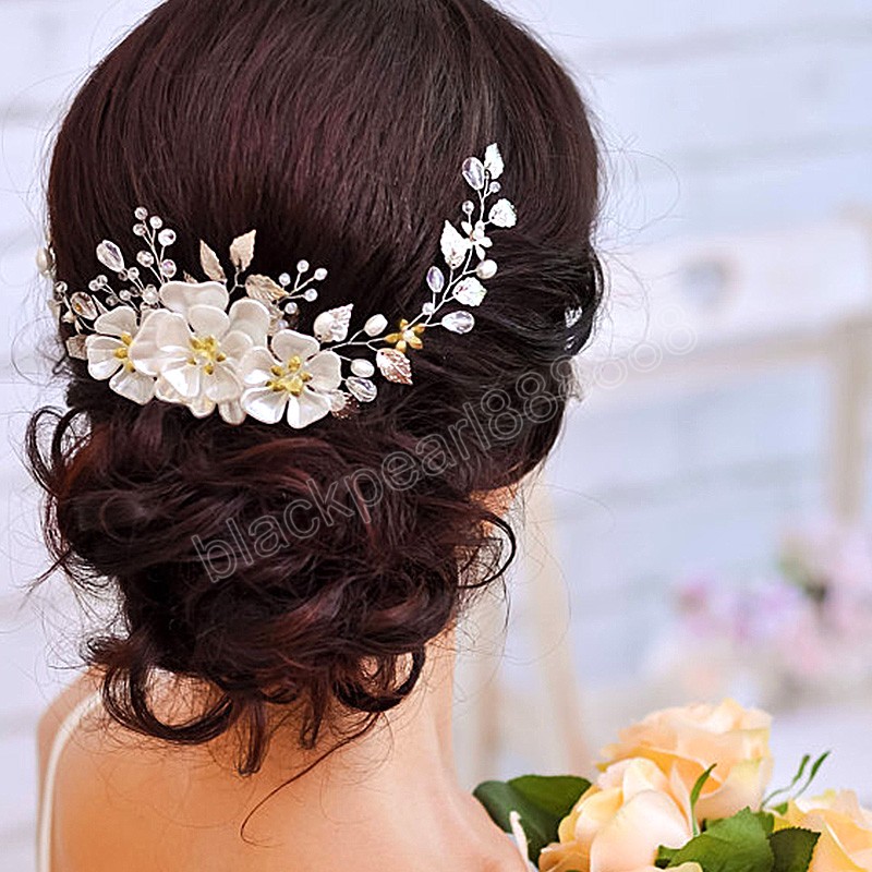 Elegant Girls Bridal Headband Imitated Pearl Hair Headdress Flower Wreath Bride Head Hoop Wedding Headbands Hair Jewelry