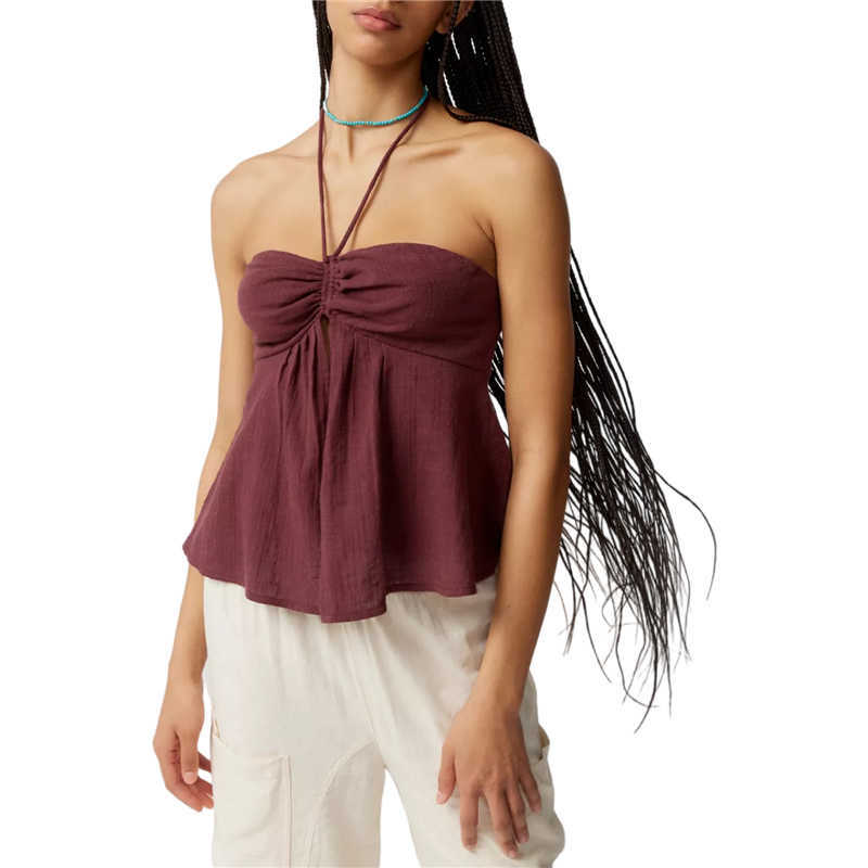 Tanques Camis Xingqing Halter y2k Color sólido de las mujeres Correa de hombro sin mangas Parte delantera Dividida Verano Tank Top 2000s Ropa de calle P230526