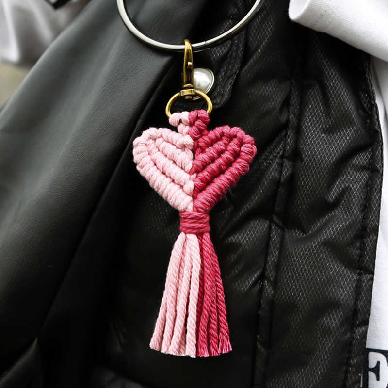 Key Rings Fashionable Handmade Tassel Macrame Keychain Women's Bohemian Cotton Rope Keyholder Keyring Pocket Charm Car Pendant Jewelry Gift G230526