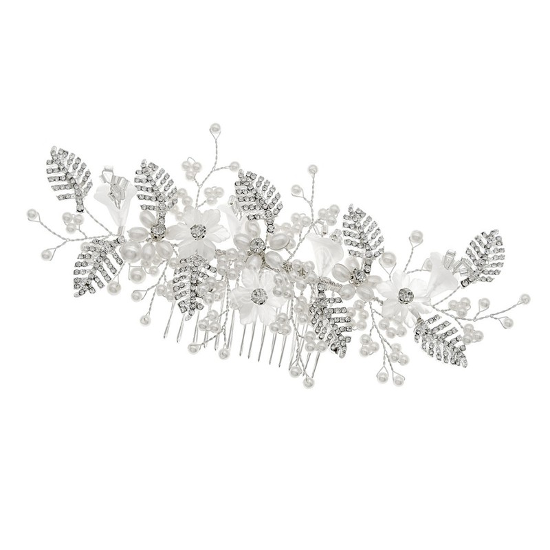 Hair Hair Combs Floris Folhas de Cristal Strass Jóias Acessórios para Cabelos Acessórios para Mulheres Captitante Pearl Silver Tiaras