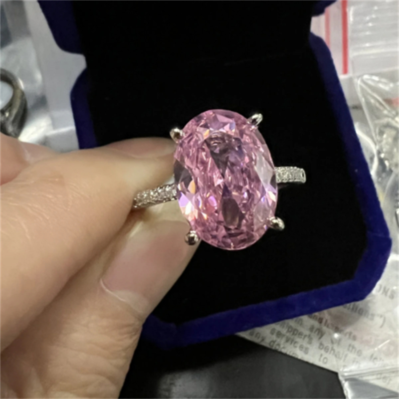 Parlak oval 6ct laboratuvar pembe elmas yüzük 925 STERLING Silver Party Aly Band, Kadınlar İçin Gelin Nişan Takı Hediyesi