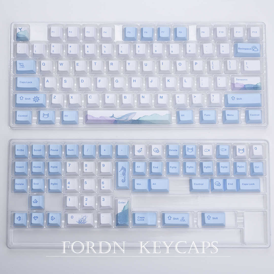 Tastiere Tastiere Tasti Cherry Profile Keycap Ocean Wave tastiera Switch Sublimazione Blu Bianco Copritasti
