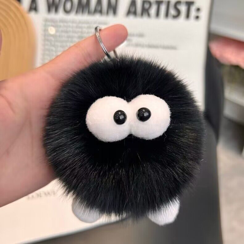 Genuine leather fox hair small coal ball pendant small gift car keychain bag pendant plush pendant