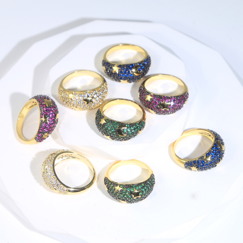 New Rainbow Fashion Rings for Women Finger Jewelry Iced Out Bling CZ Colorful Neon Enamel Open Adjusted Dome Ring