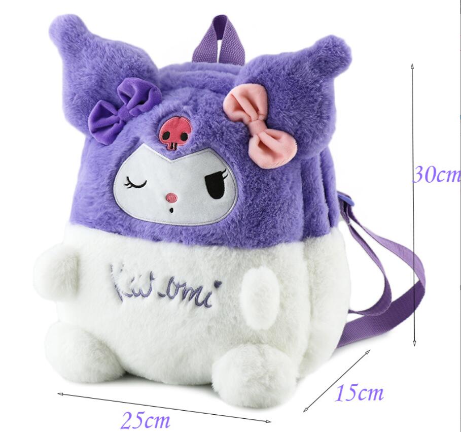 Ins Fashion Kawaii Cartoon Kuromi Plush Backpack Girl Podwójne ramię w torby papiernicze