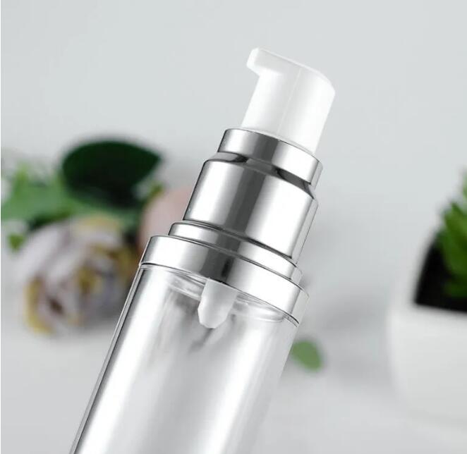 15ml 30ml 50ml Silver Empty Cosmetic Airless Bottle Portable Refillable Airless Bottle For Lotion