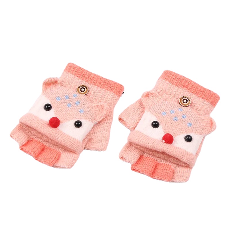 Winter Children Warm Half Finger Clamshell Gloves Cute Kids Cartoon Knitted Gloves Baby Glove