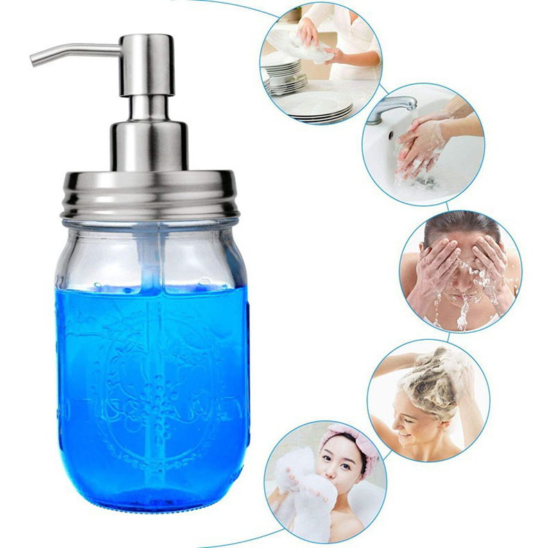 Distributeur de savon liquide pour les mains en acier inoxydable Mason Jar Distributeur de savon Pompe à main Salle de bain Cuisine Distributeur de lotion pour les mains Pas de bocaux