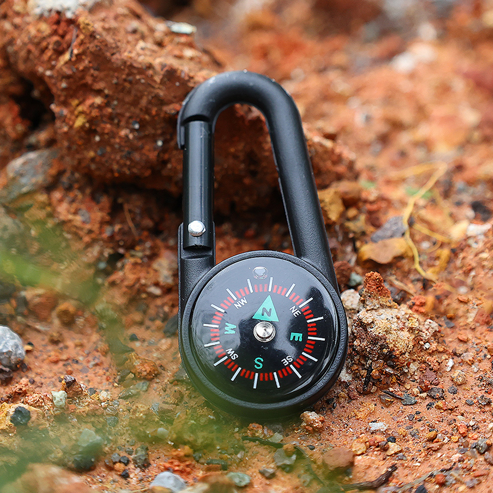 Outdoor Hook Compass Mini Metal Compass Keychain Outdoor Camping Hiking Mountaineering Key Buckles Snap Hook Compass Carabiners