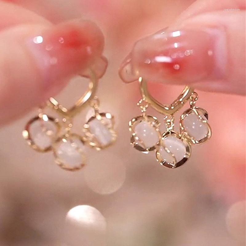 Hoop Earrings Wholesale Minimalist Gold Plated Chunky Fancy Crystal Ball Opal Jade Tassel