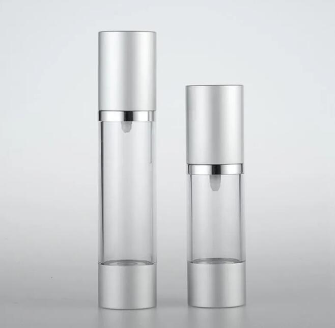 15ml 30ml 50ml Silver Empty Cosmetic Airless Bottle Portable Refillable Airless Bottle For Lotion