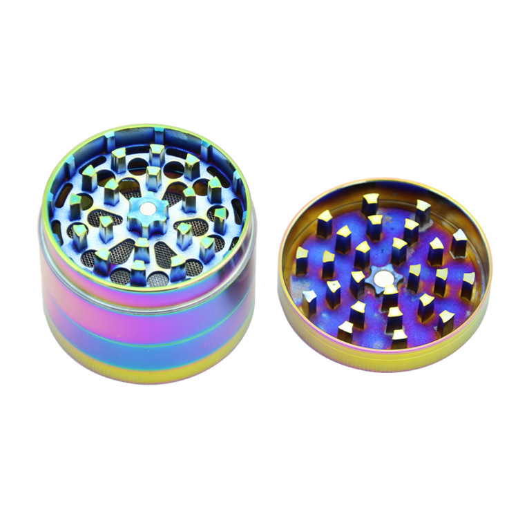 Smoking pipe Four layer 52mm flat vertical pattern colorful zinc alloy smoke grinder