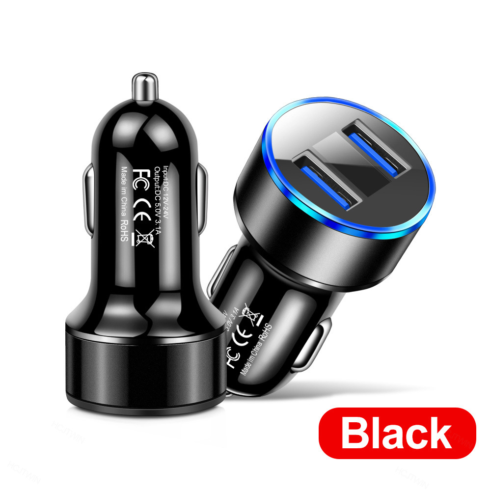 Universal 12V-24V Fast Dual USB Car Charger Adapter LED Display 5V 3.1A Auto ABS USB Car Phone Charger for iPhone 11 12 13 14 Huawei Android phone