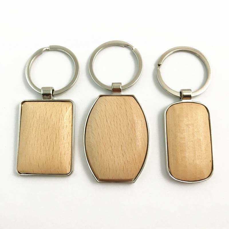 Porte-clés à la mode blanc circulaire rectangulaire en forme de coeur DIY sac pendentif porte-clés en bois G230526