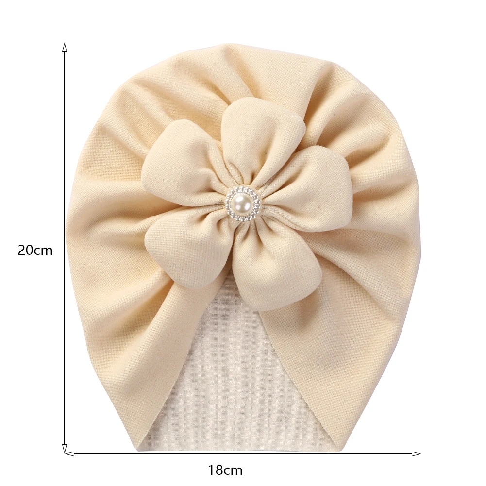 Big Flower Turbano Baby Hats Faux Cashmere Pearl Recém -nascido Feiia