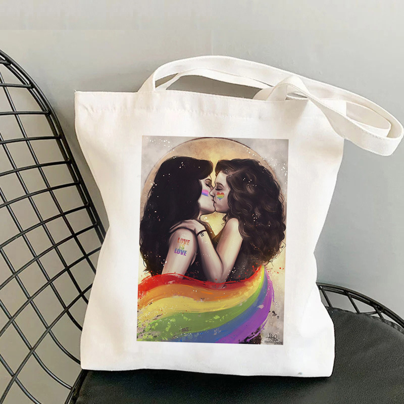 Gökkuşağı LGBT Lezbiyen Gay Pride Bags Düz Alışveriş Çantaları Tuval Çantası Hatta Alışveriş Çantaları Hatta Düşünemiyorum