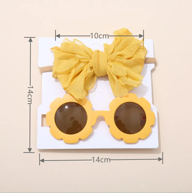 Children Sunglass Headband Set Cartoon Kids Baby Toy Sun Shading Glasses Lace Bowknot Hairband Headdress