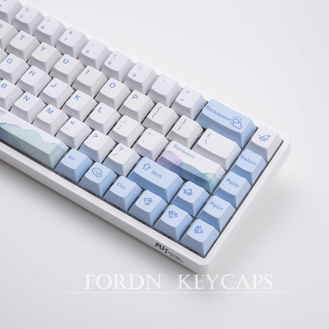 Tastiere Tastiere Tasti Cherry Profile Keycap Ocean Wave tastiera Switch Sublimazione Blu Bianco Copritasti