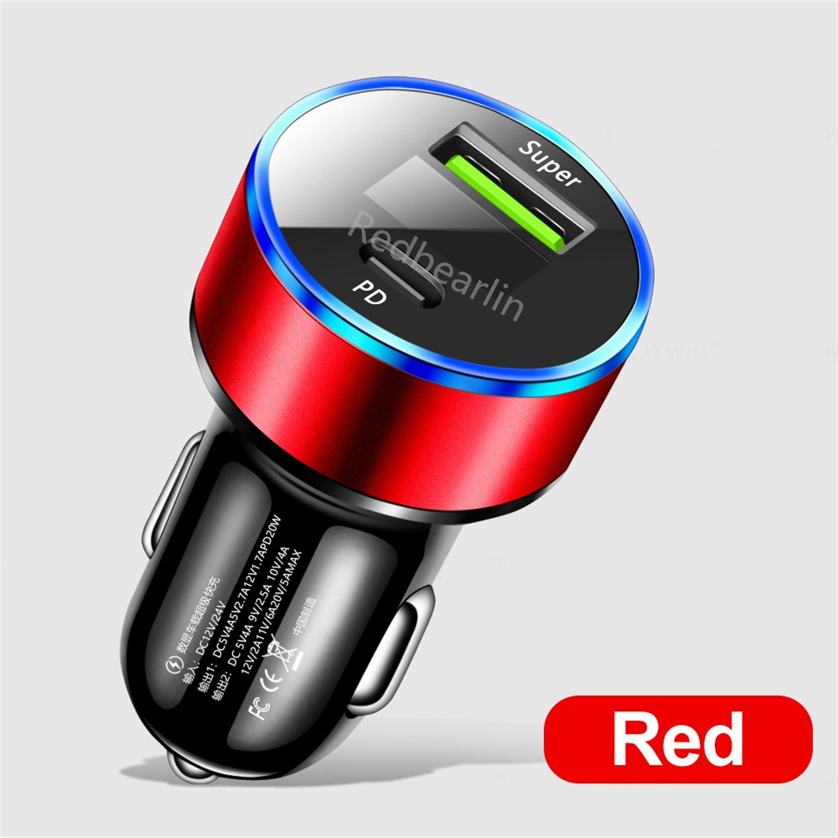 Chargeur de voiture PD 20W, charge rapide, avec écran LED, pour téléphone, iPhone 12, 13, 14, Xiaomi, Huawei, Samsung, USB type C