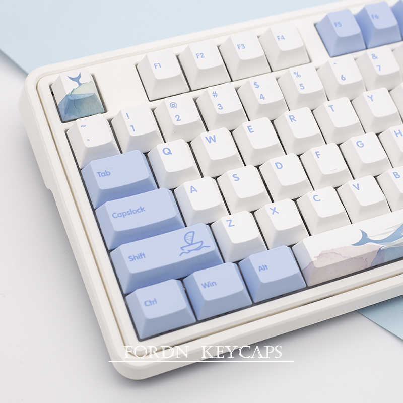 Tastiere Tastiere Tasti Cherry Profile Keycap Ocean Wave tastiera Switch Sublimazione Blu Bianco Copritasti