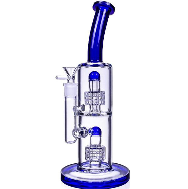 Blue Double Matrix Perc Glass Water Bongs Dab Rigs Hookahs Shisha Big Glass Water Pipes Oil Bong With 14mm Joint