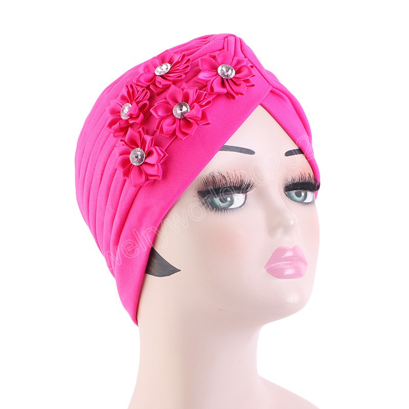 Mody dhinestoned flower cuffle turban czapka dla kobiet muzułmańska głowa opakowana nowa afrykańska okładka włosów damski