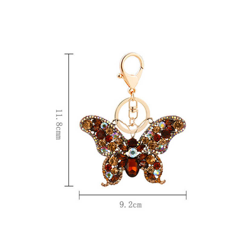 Keychains Sweet Water Diamond Butterfly Keychain Cute Fashion Sparkling Crystal Insect Charm Pendant Handbag Accessories Keyring Jewelry G230526