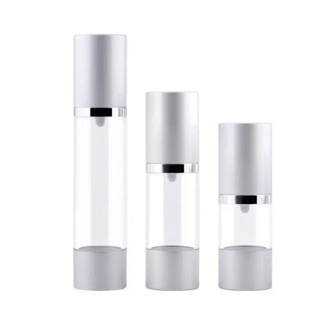 15ml 30ml 50ml Silver Empty Cosmetic Airless Bottle Portable Refillable Airless Bottle For Lotion