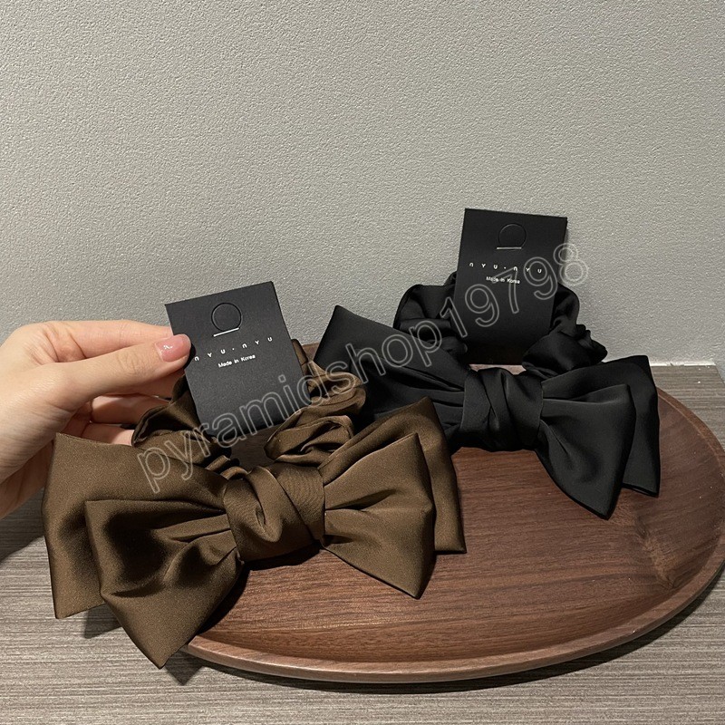 French Double-layers Bows Knotted Satin Hair Ties Silky Elastic Hair Bands Women Solid Color Ponytail Holder Hair Accessories