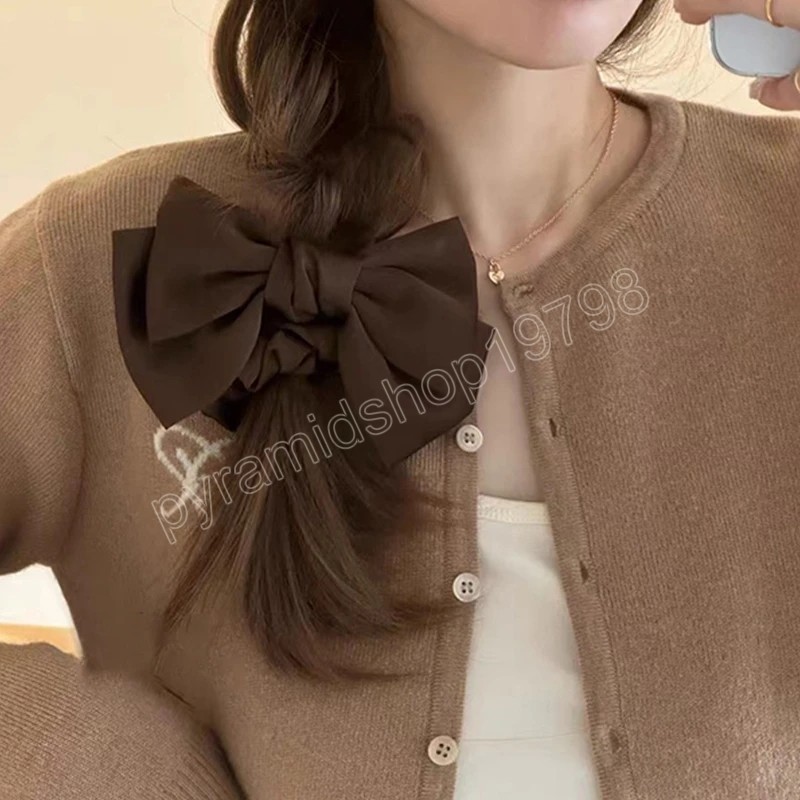 Francuskie podwójne warstwy łuki wiązane satynowe włosy krawaty jedwabiście elastyczne opaski do włosów kobiety