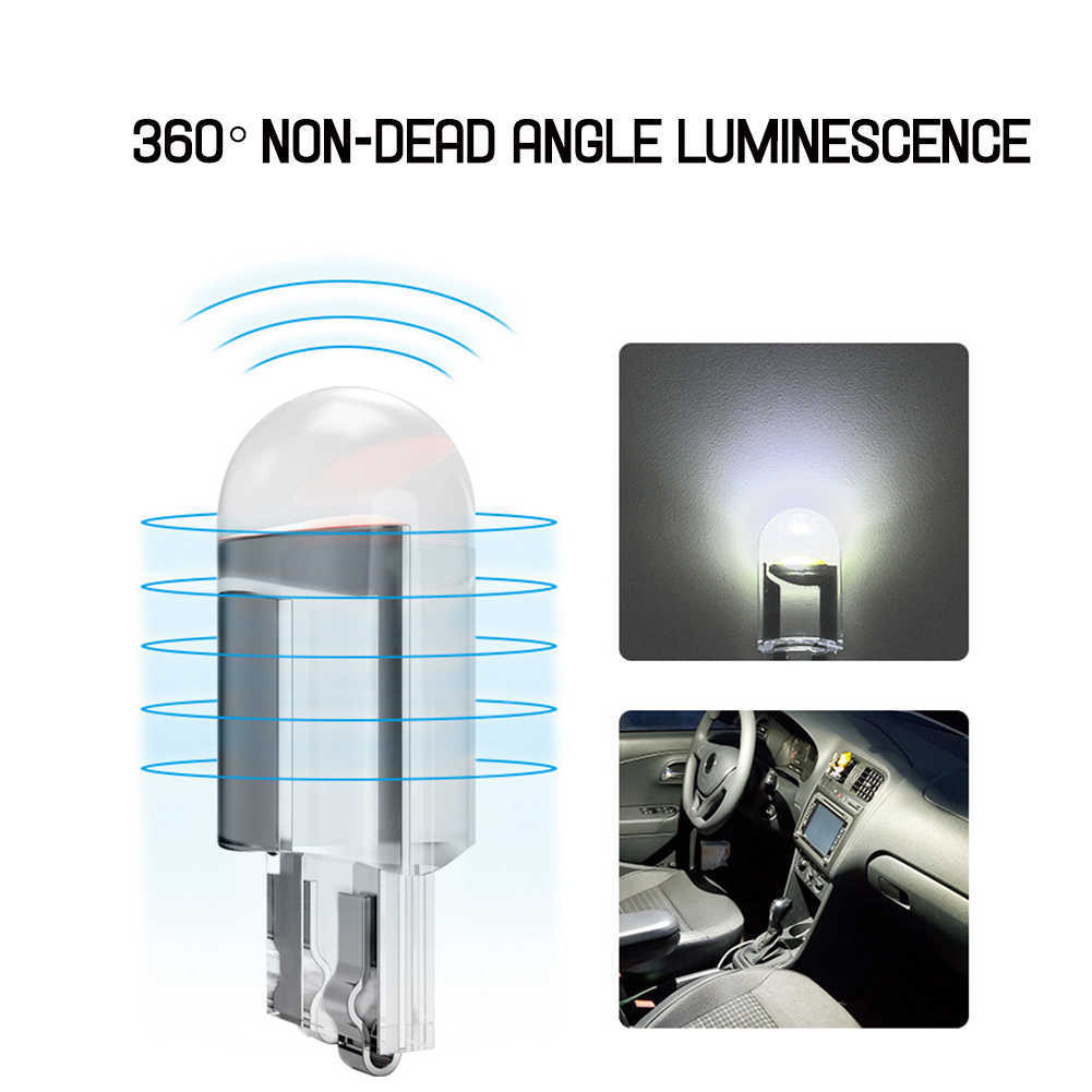 Nowa nowa LED Cob W5W T10 Pure Glass Car żarówka 6000K White Auto Auto Płyta rejestracyjna Lampa Dome Light Reading DRL Style 12V