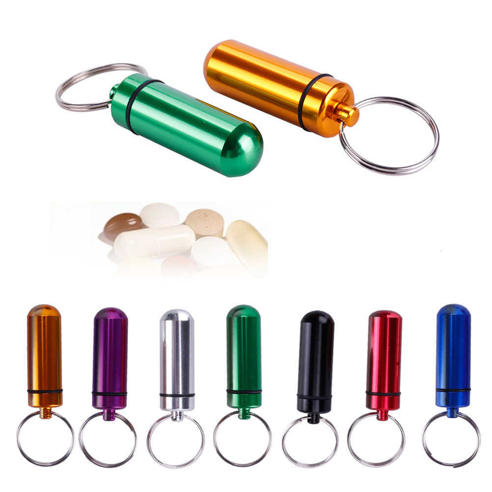 New Car Key Chain Accessories Creative Pill Box Bottle Holder Waterproof Aluminum Container Key Ring Medicine Case car gadget