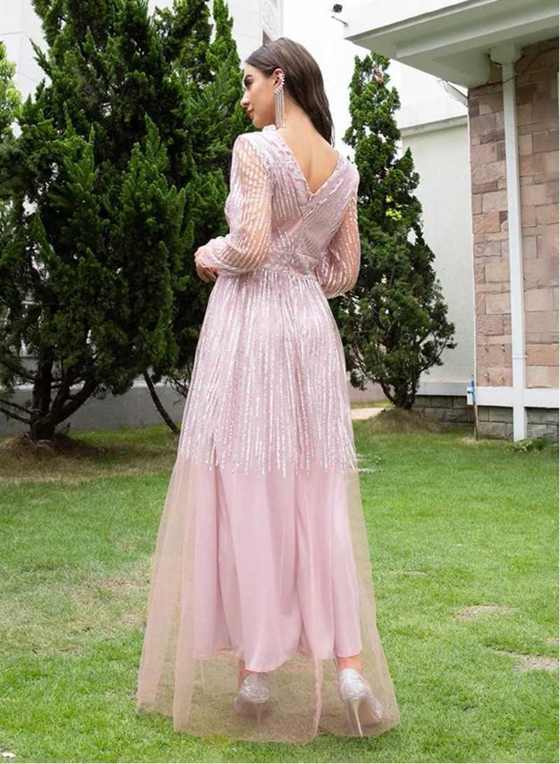 2022 NOVO Design Projeto Spring Summer Solid Solid Mesh Dress Long Dress Dress Vestidoswomen de manga longa elegante