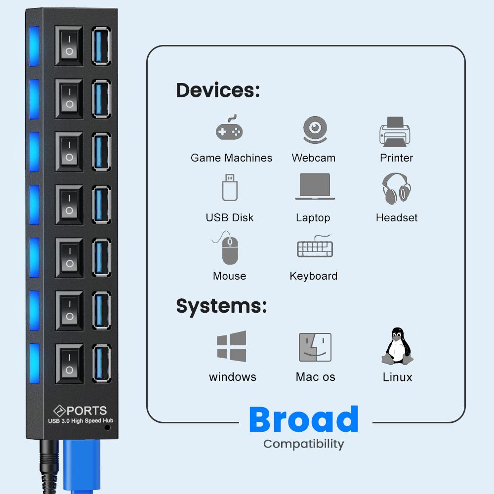 Hubs USB Hub 3 0 Hub Splitter USB Várias portas Multi USB Hub 3.0 HAB Adaptador de energia Extensor Acessórios de computador Switch USB for Home